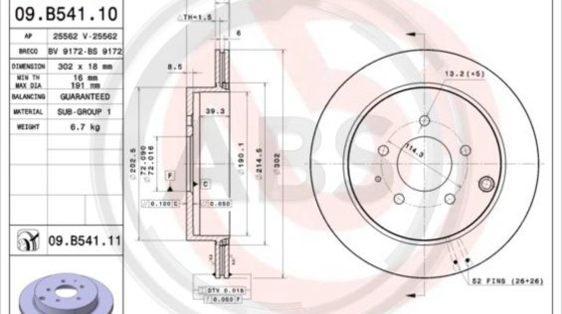 Disc frana puntea spate (09B54111 ABS) FORD USA,LINCOLN,MAZDA,MAZDA (FAW)