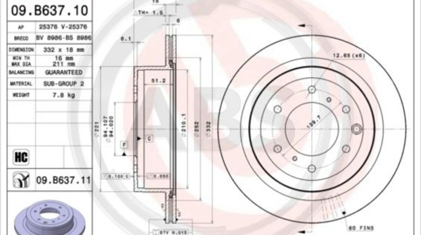 Disc frana puntea spate (09B63711 ABS) MITSUBISHI