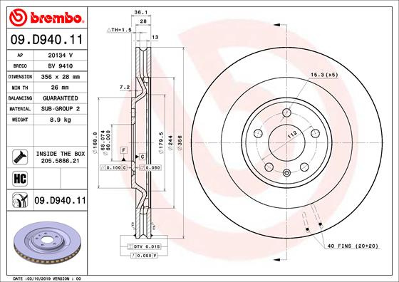 Disc frana puntea spate (09D94011 BREMBO) PORSCHE