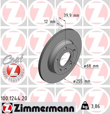 Disc frana puntea spate (100124420 ZIMMERMANN) AUDI,AUDI (FAW),SEAT
