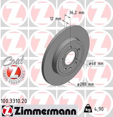 Disc frana puntea spate (100331020 ZIMMERMANN) AUDI,AUDI (FAW),SEAT