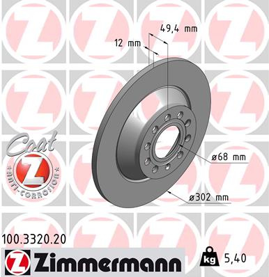 Disc frana puntea spate (100332020 ZIMMERMANN) AUDI,AUDI (FAW)
