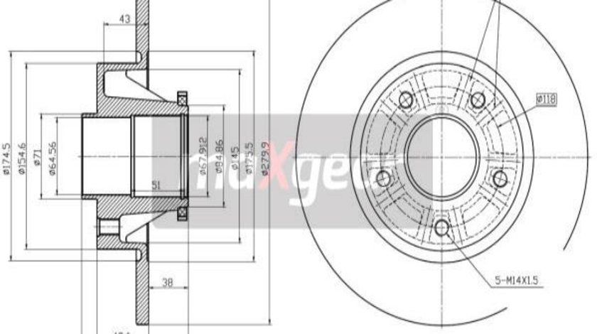 Disc frana puntea spate (191834 MAXGEAR) NISSAN,OPEL,RENAULT,VAUXHALL