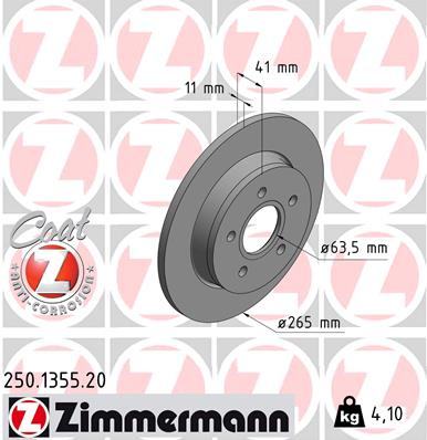 Disc frana puntea spate (250135520 ZIMMERMANN) FORD