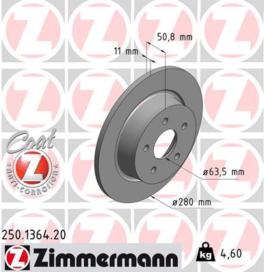 Disc frana puntea spate (250136420 ZIMMERMANN) FORD