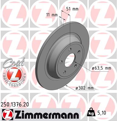 Disc frana puntea spate (250137620 ZIMMERMANN) FORD,FORD (CHANGAN)