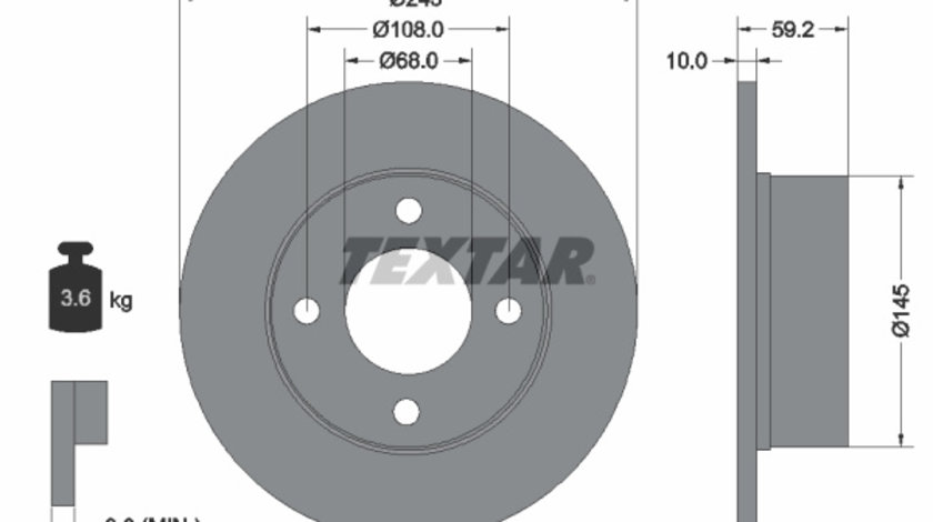 Disc frana puntea spate (92026100 TEXTAR) AUDI