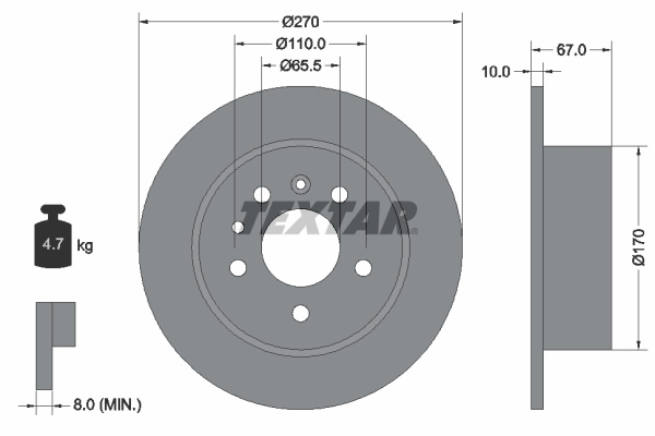 Disc frana puntea spate (92038200 TEXTAR) CHEVROLET,OPEL,VAUXHALL