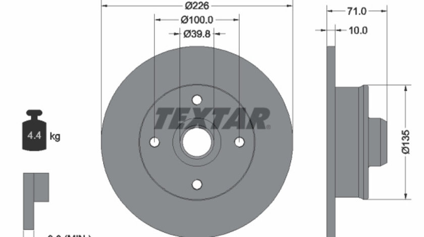 Disc frana puntea spate (92041803 TEXTAR) SEAT,VW