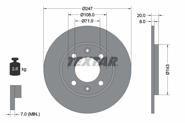 Disc frana puntea spate (92043200 TEXTAR) PEUGEOT