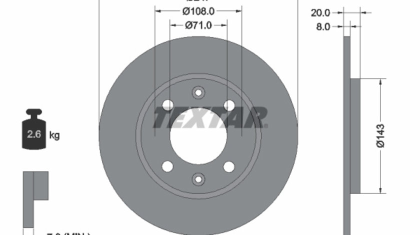 Disc frana puntea spate (92043200 TEXTAR) PEUGEOT