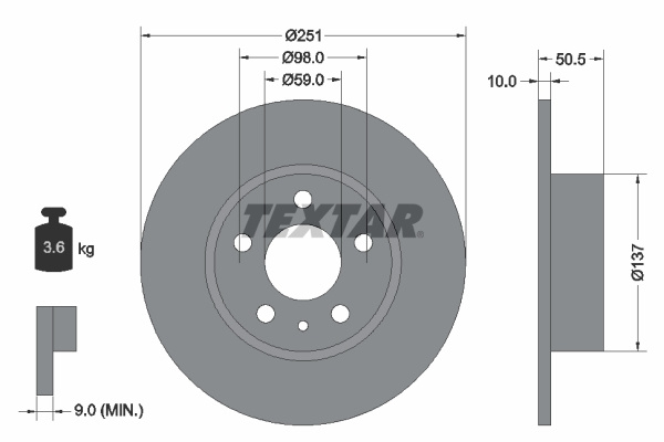 Disc frana puntea spate (92046903 TEXTAR) ALFA ROMEO,LANCIA