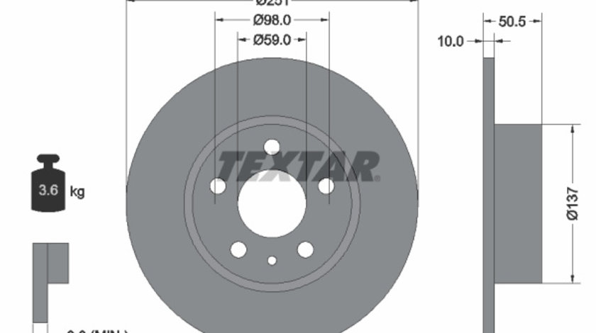 Disc frana puntea spate (92046903 TEXTAR) ALFA ROMEO,LANCIA