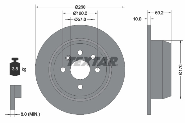 Disc frana puntea spate (92057000 TEXTAR) HOLDEN,OPEL,VAUXHALL