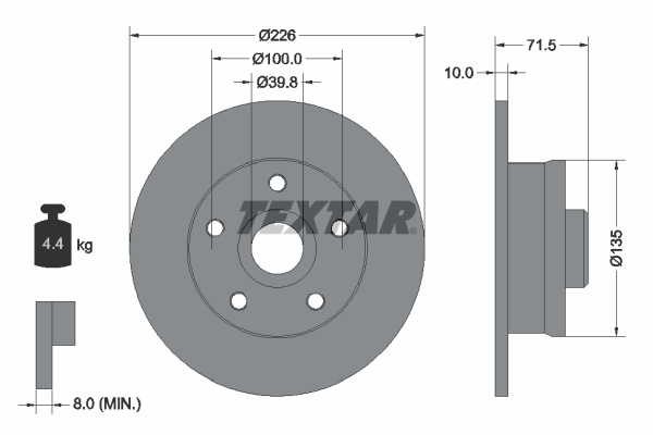 Disc frana puntea spate (92057200 TEXTAR) SEAT,VW