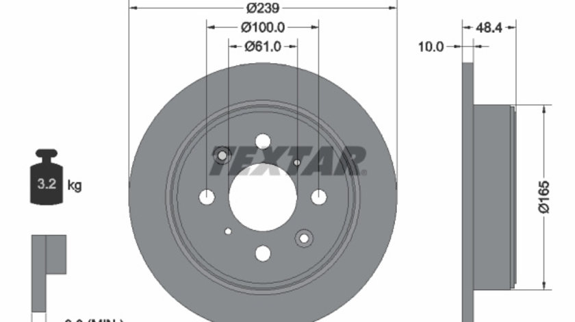 Disc frana puntea spate (92060800 TEXTAR) ACURA,HONDA,LOTUS,MG,ROVER