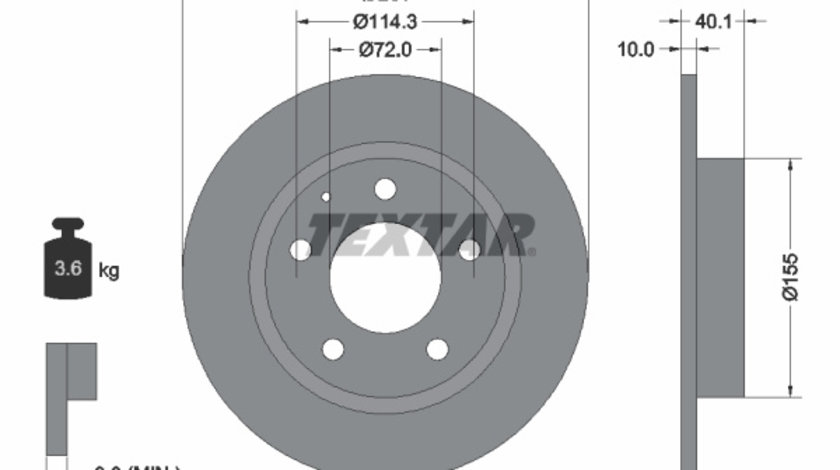 Disc frana puntea spate (92062100 TEXTAR) EUNOS,FORD ASIA / OCEANIA,FORD AUSTRALIA,FORD USA,MAZDA