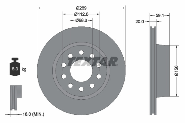 Disc frana puntea spate (92068400 TEXTAR) AUDI