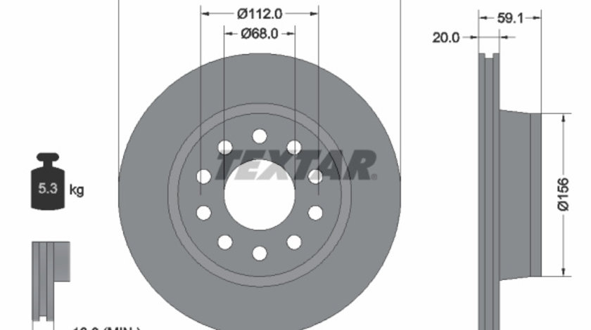 Disc frana puntea spate (92068400 TEXTAR) AUDI