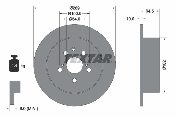 Disc frana puntea spate (92070800 TEXTAR) HOLDEN,LEXUS,TOYOTA