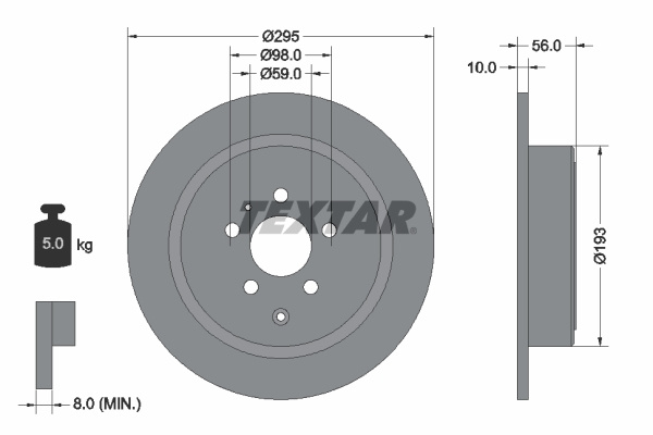 Disc frana puntea spate (92074100 TEXTAR) Citroen,FIAT,LANCIA,PEUGEOT