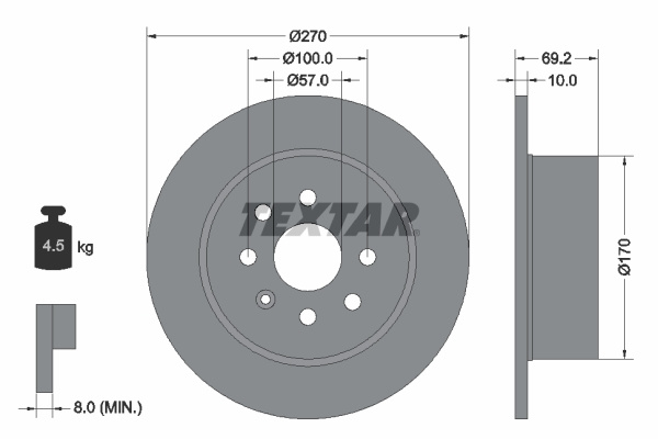 Disc frana puntea spate (92075503 TEXTAR) CHEVROLET,OPEL,VAUXHALL