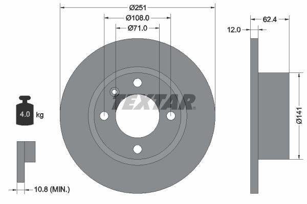 Disc frana puntea spate (92076800 TEXTAR) Citroen