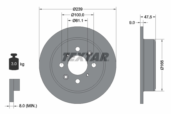Disc frana puntea spate (92077903 TEXTAR) ACURA,HONDA