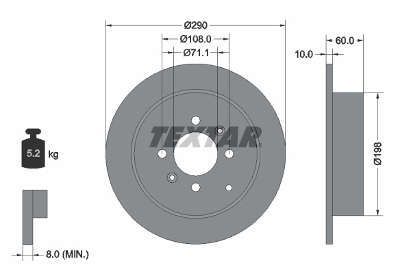 Disc frana puntea spate (92080703 TEXTAR) PEUGEOT
