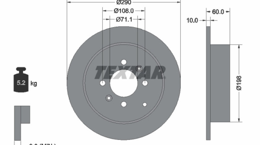 Disc frana puntea spate (92080703 TEXTAR) PEUGEOT