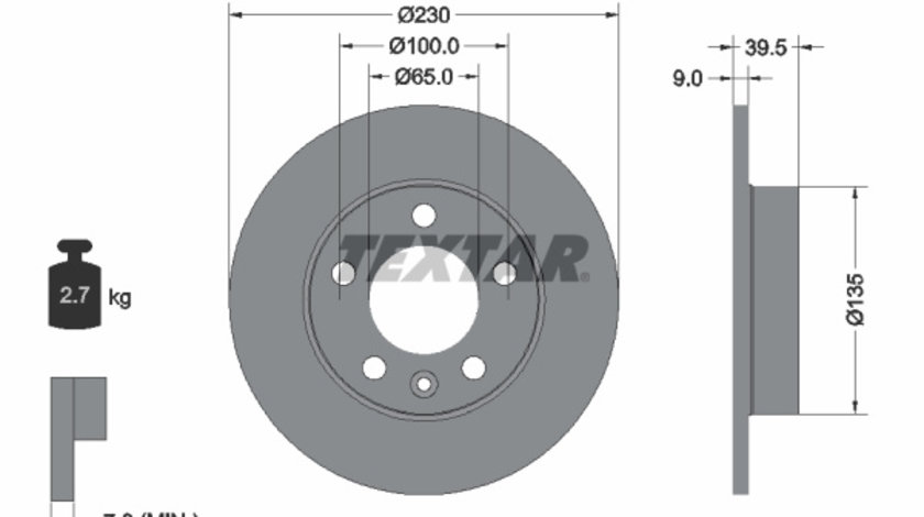 Disc frana puntea spate (92082503 TEXTAR) AUDI,SEAT,SKODA,SKODA (SVW),VW,VW (FAW),VW (SVW),ZHONGHUA(BRILLIANCE)