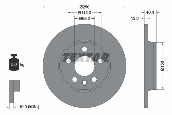 Disc frana puntea spate (92083903 TEXTAR) VW