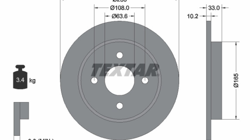 Disc frana puntea spate (92088403 TEXTAR) FORD,FORD AUSTRALIA,FORD USA,TVR