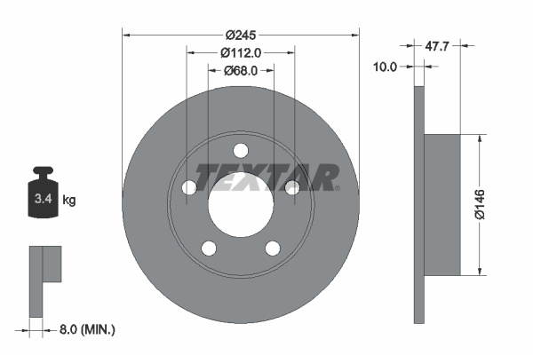 Disc frana puntea spate (92088503 TEXTAR) AUDI,VW