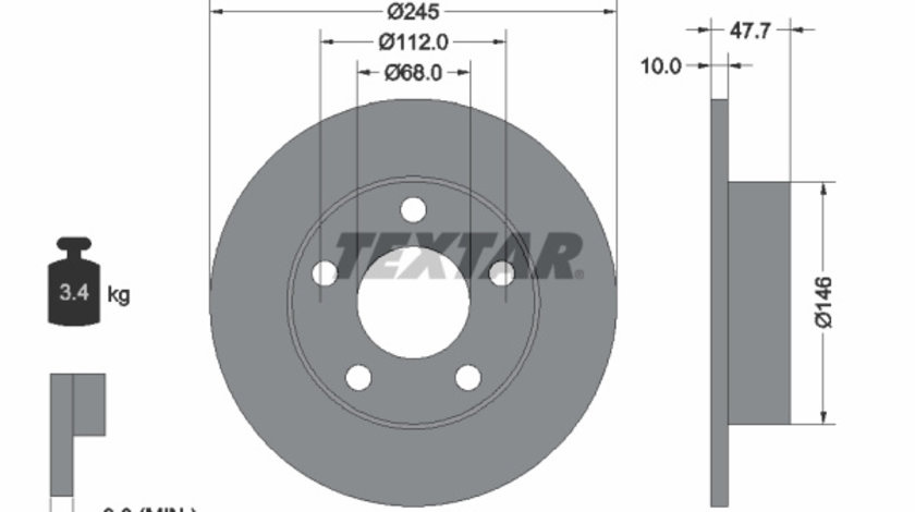 Disc frana puntea spate (92088503 TEXTAR) AUDI,VW