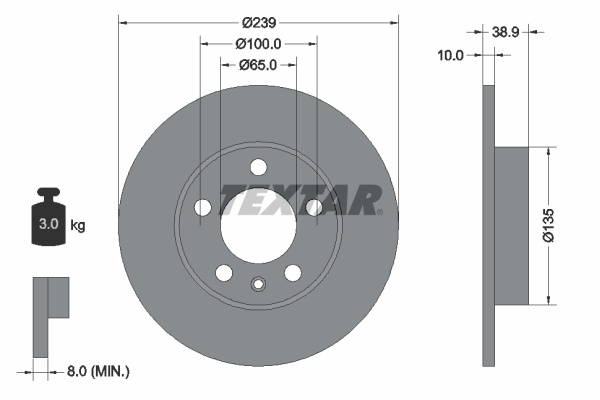Disc frana puntea spate (92088700 TEXTAR) VW