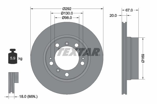 Disc frana puntea spate (92088907 TEXTAR) PORSCHE
