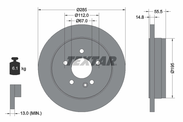 Disc frana puntea spate (92090003 TEXTAR) MERCEDES-BENZ