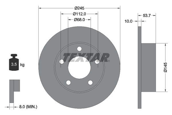Disc frana puntea spate (92090800 TEXTAR) AUDI