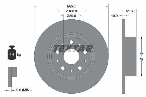 Disc frana puntea spate (92095300 TEXTAR) ALFA ROMEO,GAC,LANCIA
