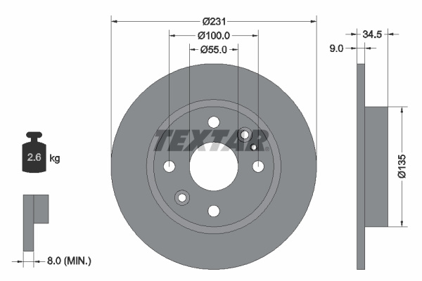 Disc frana puntea spate (92096600 TEXTAR) EUNOS,MAZDA