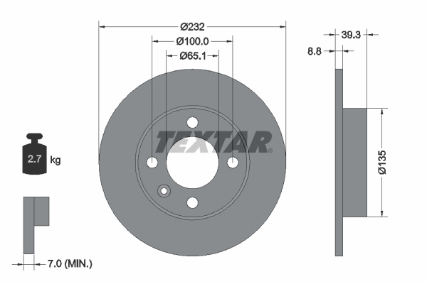 Disc frana puntea spate (92098203 TEXTAR) SEAT,VW