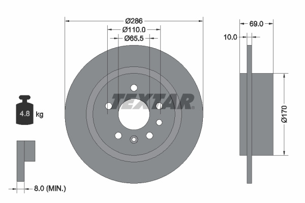 Disc frana puntea spate (92100200 TEXTAR) BAIC,SAAB
