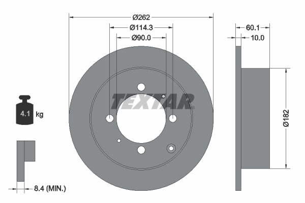 Disc frana puntea spate (92104000 TEXTAR) HYUNDAI,KIA,MITSUBISHI,PROTON
