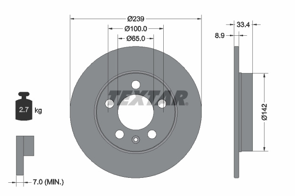 Disc frana puntea spate (92105803 TEXTAR) AUDI,SKODA,VW
