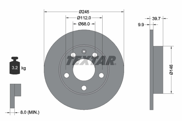 Disc frana puntea spate (92106203 TEXTAR) AUDI,SEAT
