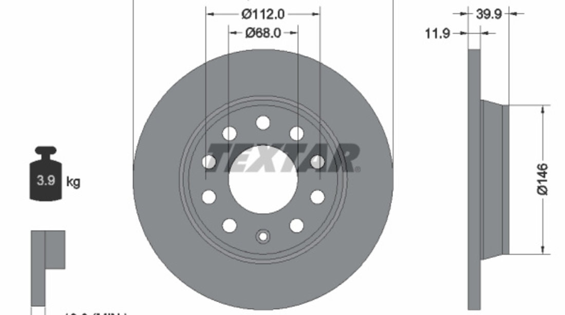 Disc frana puntea spate (92106303 TEXTAR) AUDI,AUDI (FAW),SEAT