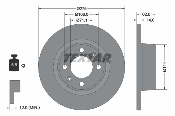 Disc frana puntea spate (92107900 TEXTAR) Citroen