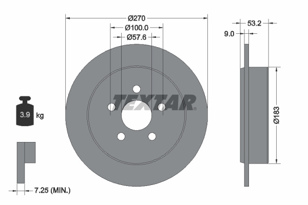 Disc frana puntea spate (92108600 TEXTAR) CHRYSLER,DODGE,PLYMOUTH