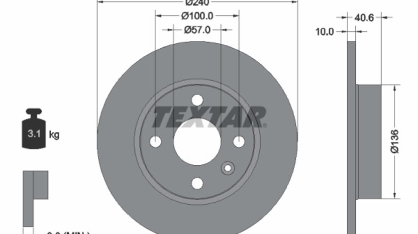 Disc frana puntea spate (92111003 TEXTAR) HOLDEN,OPEL,VAUXHALL